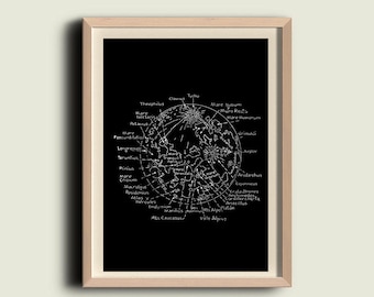 Map of the Moon  Lunar Surface Astronomy Print  Recovered Vintage Image to Frame
