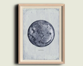 Map of the Moon Vintage  Print Wall Art Decor Poster