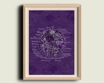 Poster Map of the Moon / Lunar Surface Astronomy Print /  Vintage Image to Frame / Wall Art