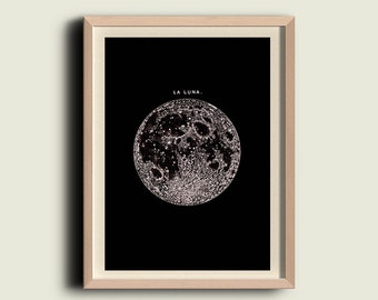 Full Moon in the dark  Print Poster, Astronomy Wall Art, Luna, Minimalist Poster, Lunar Moon Print, Vintage Luna, Celestial Dorm Room Art