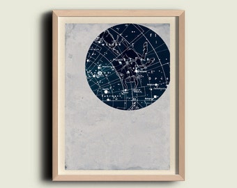 Sky chart print, Taurus, Zodiac Poster, Constellation wall art