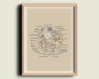 Map of the Moon  Lunar Surface Astronomy Print  Recovered Vintage Image to Frame