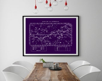 Constellations Star Map Print Poster  Celestial Ecuador and Zodiac Vintage Image Wall Art