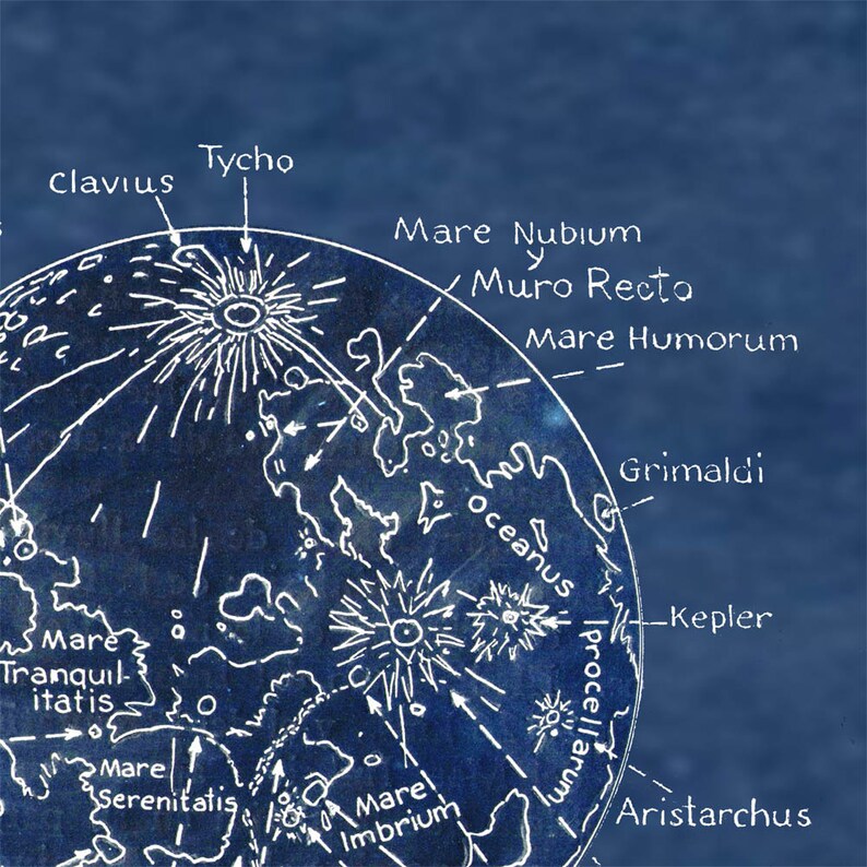 Map of the Moon Lunar Surface Astronomy Print Recovered Vintage Image to Frame image 4