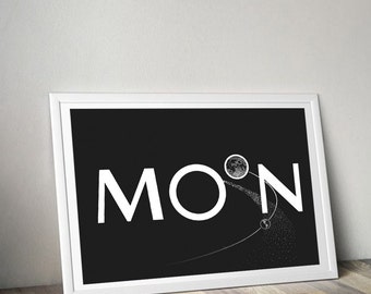 Wall art home decor- Moon Typography- Wall decor art print- Black and white poster