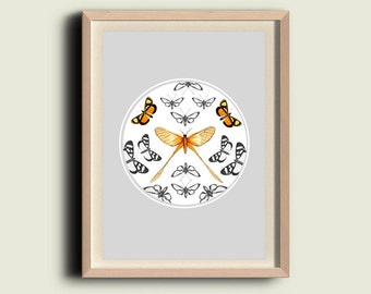 Vintage Butterflies Art Print ,  Home Decor, Nursery Decor, Spring , Poster Print, Fine Art