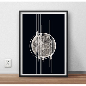 Geometric Poster Moon Slices Art Print Black and White image 1