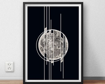 Geometric Poster Moon Slices Art Print Black and White