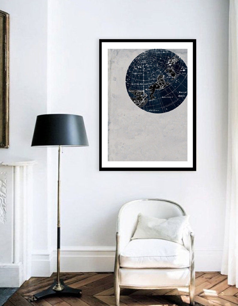 Vintage Inspired Astronomy Print Poster, Constellations,Stars Map, Zodiac, Gemini, Cancer, Leo, Virgo image 1