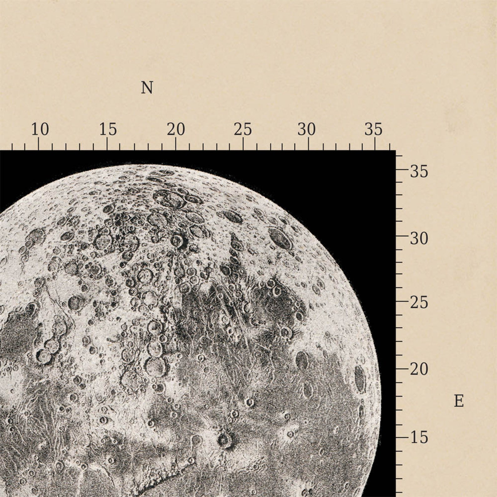 Scale Map of the Moon Astronomy Print Recovered Vintage Image to Frame