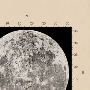 Scale Map of the moon Astronomy Print Recovered Vintage Image to Frame image 3