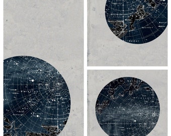 SET von Konstellation Sterne Karte Sternzeichen Druck Vintage Bild, verschiedene Größen