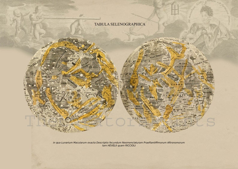 Astronomy Print Poster Lunar maps Atlas Coelestis Tabula Selenographica Vintage Image to Frame image 2