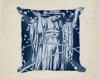 Celestial Lady Pillow,  Home Decor Pillow,  Blue Cushion Cover, Woman stars sky night , Art Deco, Art Nouveau