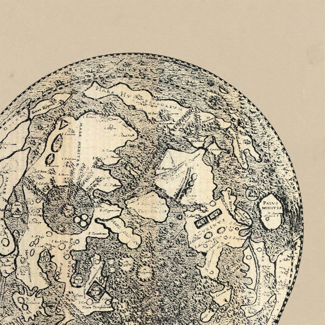 Hevelius Moon Map Astronomy Print Recovered Vintage Image to | Etsy
