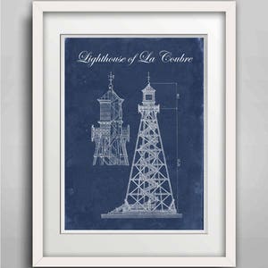 Technical drawing, Lighthouse Print, Lighthouse of La Coubre, Wall Art, Kid Room Poster, Coastal Nautical Beach Decor New Caledonia