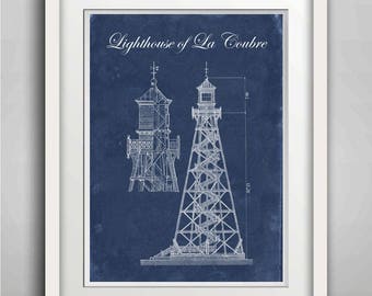 Technical drawing, Lighthouse Print, Lighthouse of La Coubre, Wall Art, Kid Room Poster, Coastal Nautical Beach Decor New Caledonia