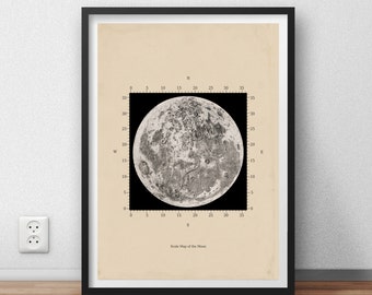 Scale Map of the moon Astronomy Print Recovered Vintage Image to Frame