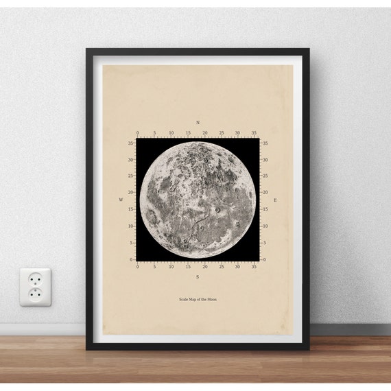 Scale Map of the Moon Astronomy Print Recovered Vintage Image | Etsy