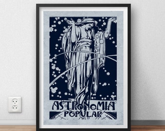 Popular Astronomy "Astronomia Popular"  Print Poster Blue Vintage Style