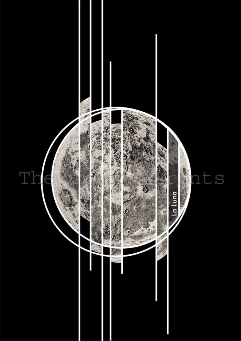 Geometric Poster Moon Slices Art Print Black and White image 2