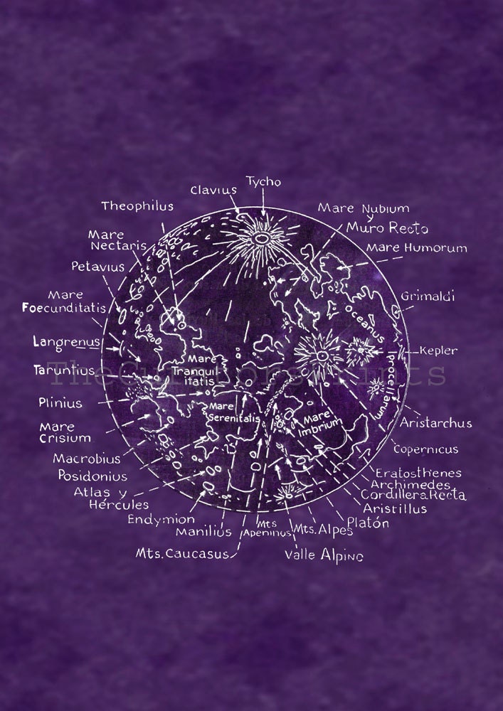 Poster Map of the Moon / Lunar Surface Astronomy Print / Etsy
