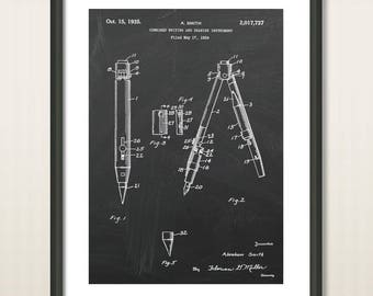 Pen patent, Compass patent, poster print, pencil, office decor, wall art, home design, writing, school, Architect Gift, Drawing Tool