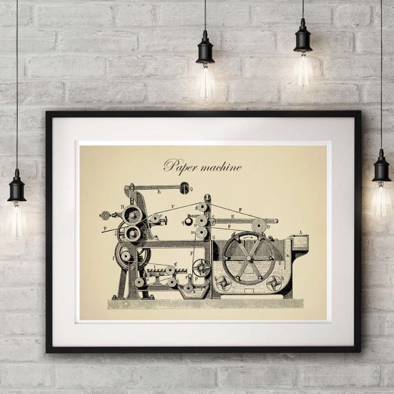 Papierowa Maszyna Rysunek Techniczny Prezent Dla Inżyniera Industrial Decor Dar Mechanika Technologia Art