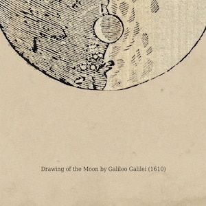 Cartel de impresión astronómica / Dibujo de la luna por Galileo Galilei / Imagen vintage recuperada para enmarcar image 5