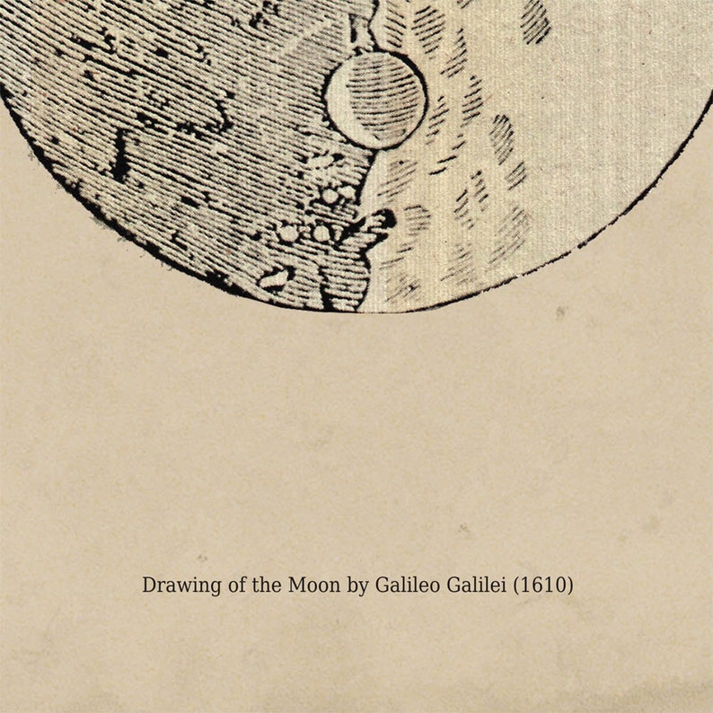 Cartel de impresión astronómica / Dibujo de la luna por Galileo Galilei / Imagen vintage recuperada para enmarcar image 5