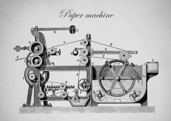 Papierowa Maszyna Rysunek Techniczny Prezent Dla Inżyniera Industrial Decor Dar Mechanika Technologia Art