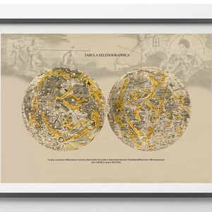 Astronomy Print Poster Lunar maps Atlas Coelestis Tabula Selenographica Vintage Image to Frame image 1