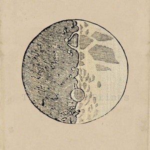 Cartel de impresión astronómica / Dibujo de la luna por Galileo Galilei / Imagen vintage recuperada para enmarcar image 4