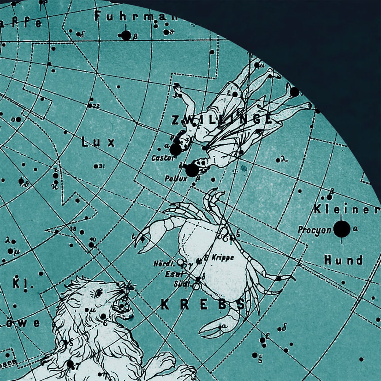 Cancer and Leo Constellation Stars Map Zodiac Print Vintage Image Etsy