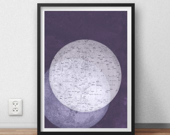 Poster Vintage Two Moons Violet Full Moon Print Image  to Frame