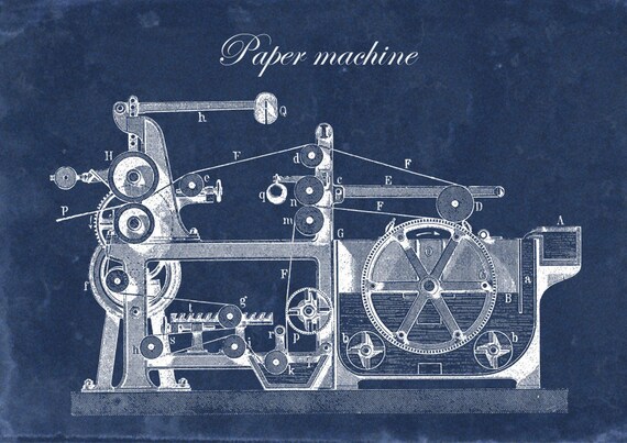 Papierowa Maszyna Rysunek Techniczny Prezent Dla Inżyniera Industrial Decor Dar Mechanika Technologia Art