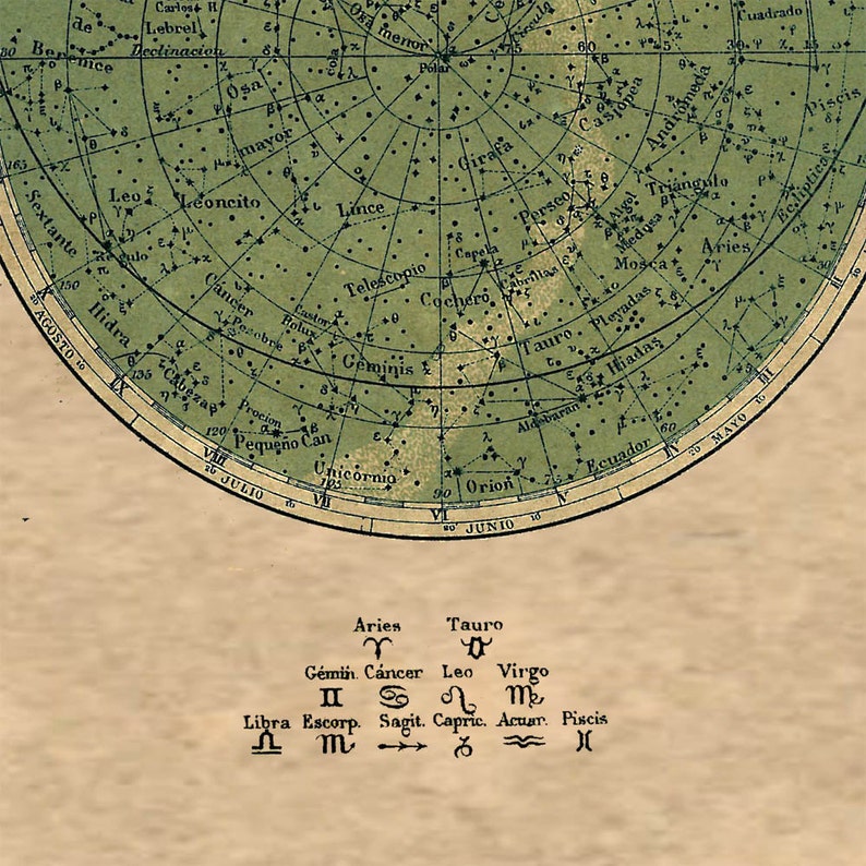 Celestial Chart Stars Northern Hemisphere Constellations Print Vintage Image image 5