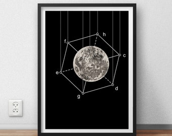 Poster Full Moon in the box Geometric Art Print Black and White