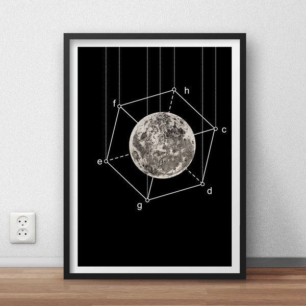 Poster Full Moon in the box Geometric Art Print Black and White