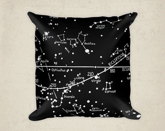 Star Map Constellations Pillow, Decor Home, Night Sky Cushion, Constellation Decor, kids playroom Gift,  Black and White