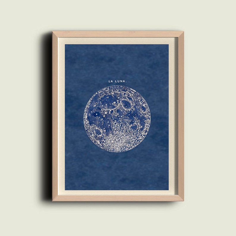 Full Moon Print Poster Vintage Image to Frame image 1