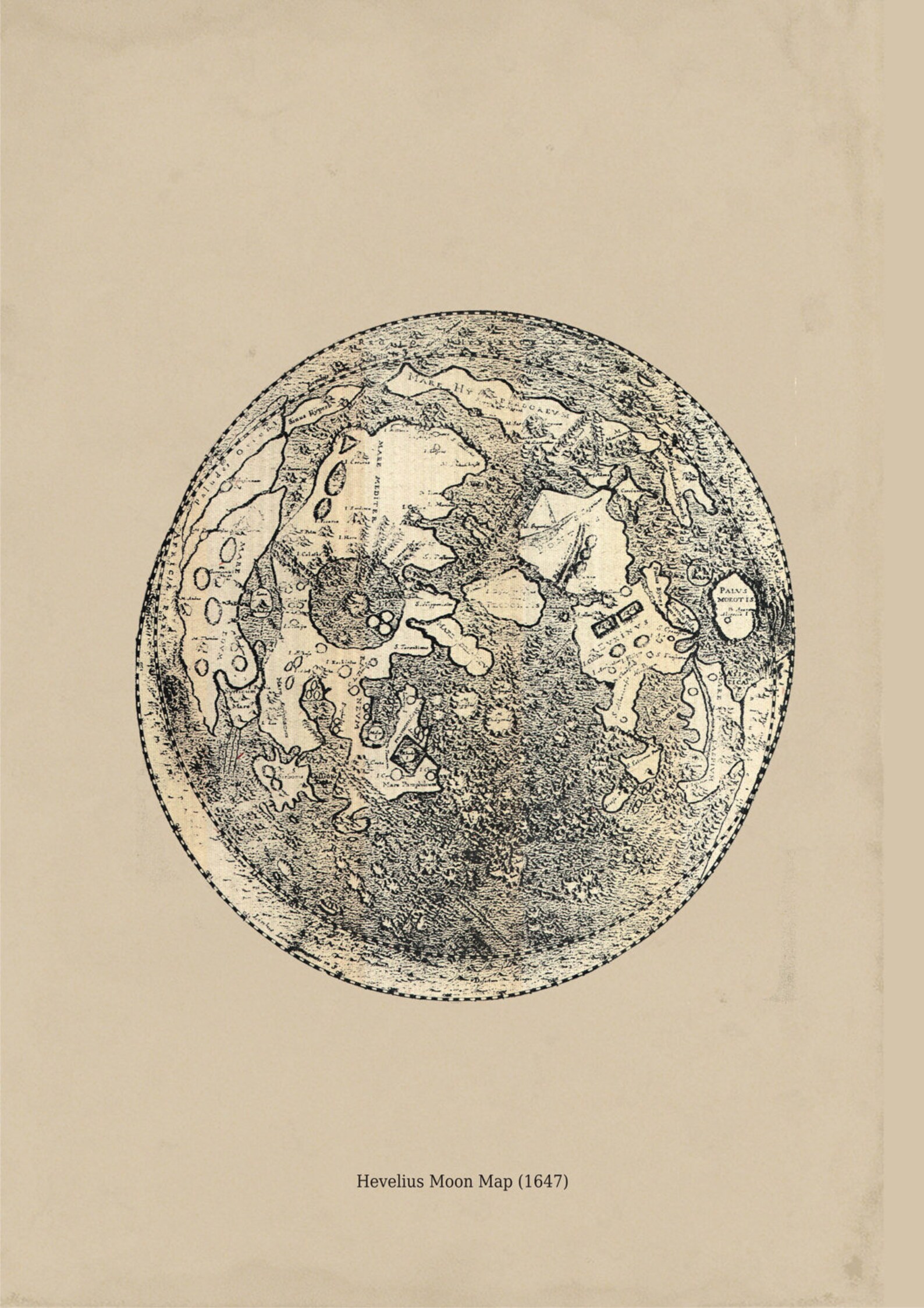 Hevelius Moon Map Astronomy Print Recovered Vintage Image to | Etsy
