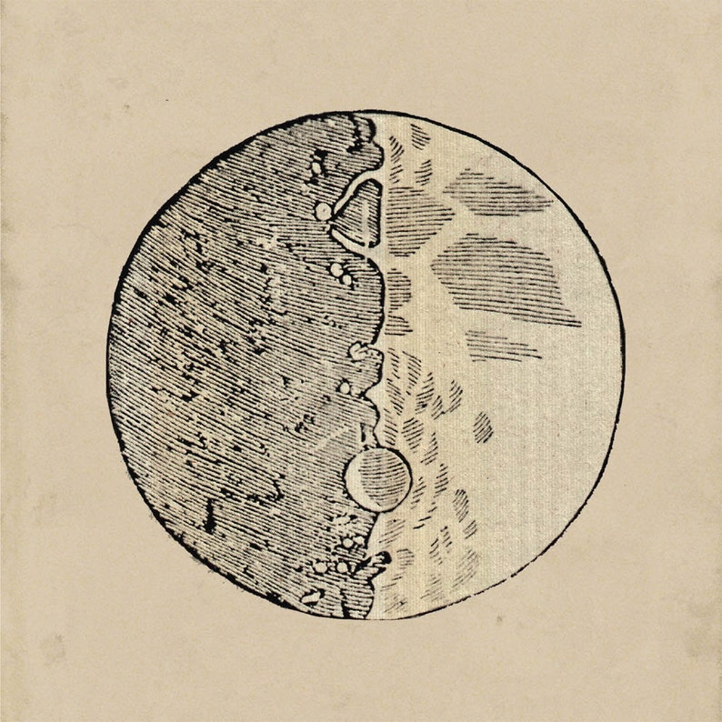 Cartel de impresión astronómica / Dibujo de la luna por Galileo Galilei / Imagen vintage recuperada para enmarcar image 2