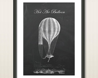 Old English Hot Air Balloon, Wall Decor, Balloon Poster Print, Nursery Decor, Hot Air Balloon Art, Vintage Poster