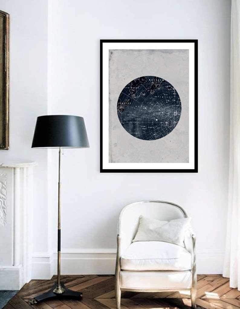 Vintage Inspired Astronomy Print Poster, Constellations, Illustration, Astrology, Stars Map, Zodiac, Space image 1