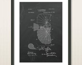 Poster Art Print, Vintage Flying Machine Patent Drawing from 1895, Patent Art, Wall Art