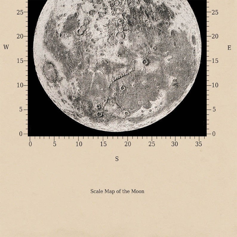 Scale Map of the moon Astronomy Print Recovered Vintage Image to Frame image 5