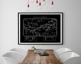 Print Poster Star  Map Constellations, Celestial Ecuador and Zodiac Vintage Image