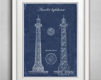 Lighthouse Print, Amédée Lighthouse, Architectural drawing, , Lighthouse Wall Art, Kid Room Decor, Nautical Poster, New Caledonia