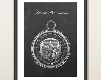 Antique Barometer, Aneroid Barometer, Wall Art, Vintage Illustration, Technical Drawing, Industrial Poster Retro, Art Home